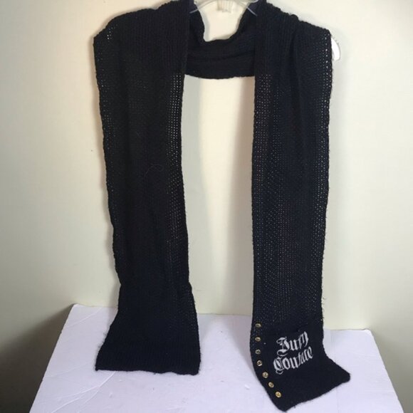 Juicy Couture NEW Knit Scarf Logo Gold Buttons Soft Warm Black White Rectangle - Picture 12 of 14